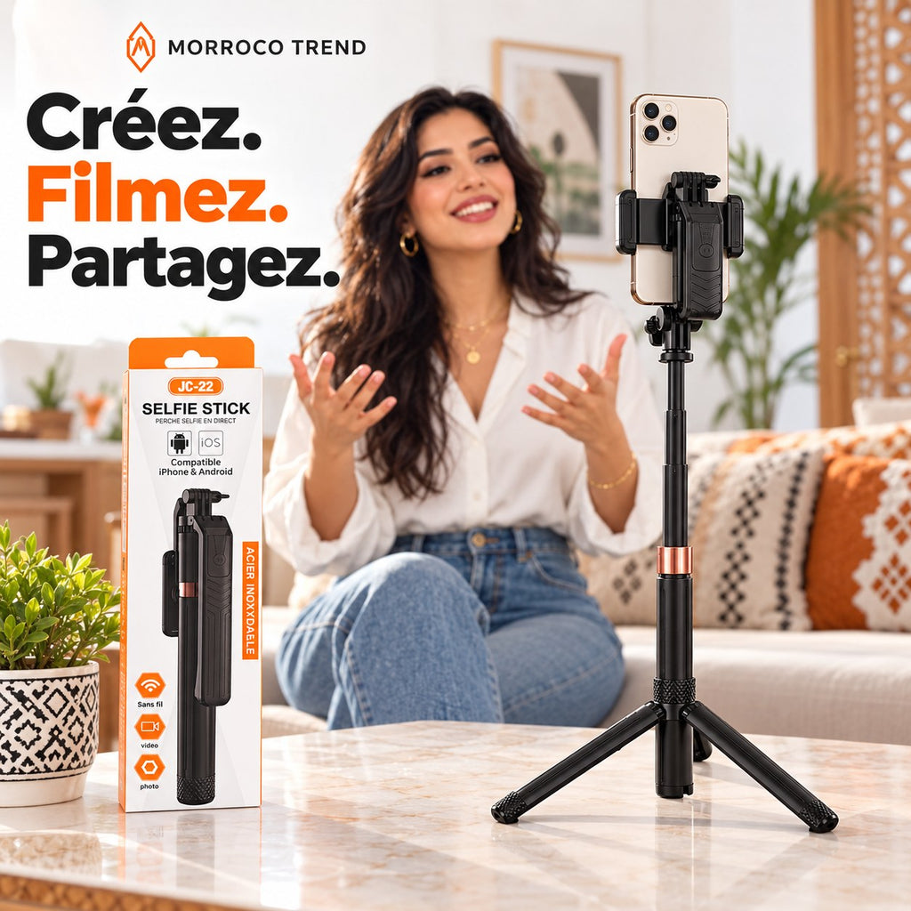 Perche JC-22 en mode trépied pour filmer une vidéo à la maison