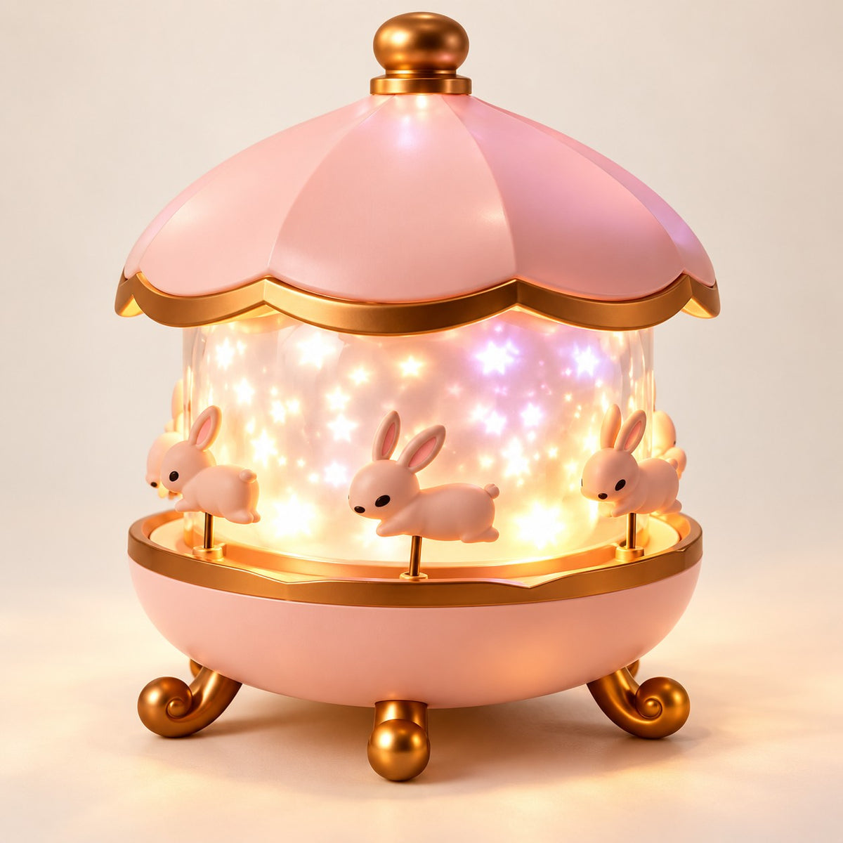 Veilleuse projecteur enfant carrousel rose et doré